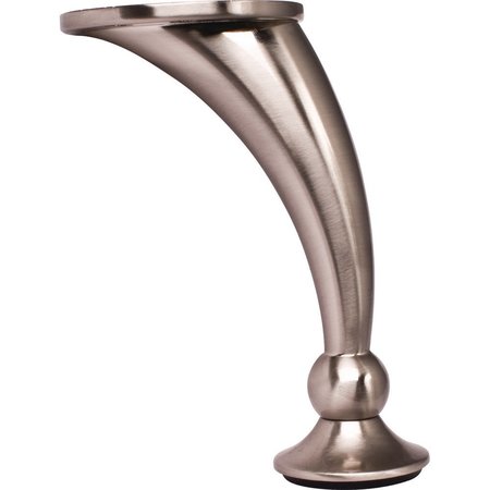 HARDWARE RESOURCES Adjustable 4-1/2" – 4-5/8" Satin Nickel Round Curved Metal Furniture Leg 89102-SN